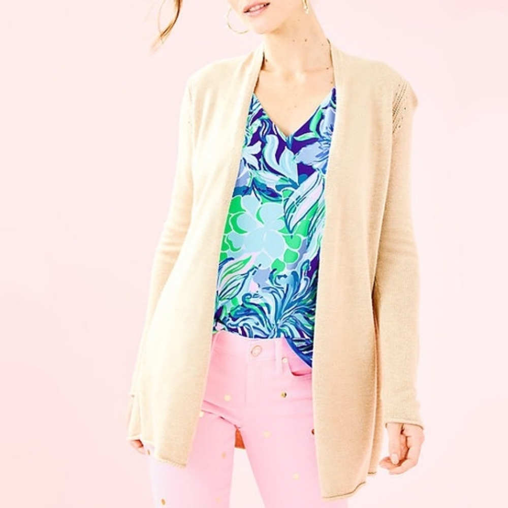 Lilly Pulitzer Allyse Cardigan in Heather Sand Bar Open Front sz Large
